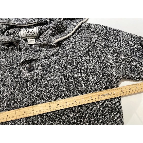 Cabin fever sweater Knit Button Hoodie Black & White red XL - Picture 7 of 10